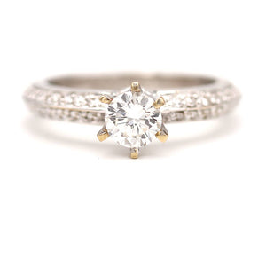 Mid-Century 1.56 CTW 18 Karat Round Cut Diamond Pave Set Vintage Engagement Ring GIA J/I1