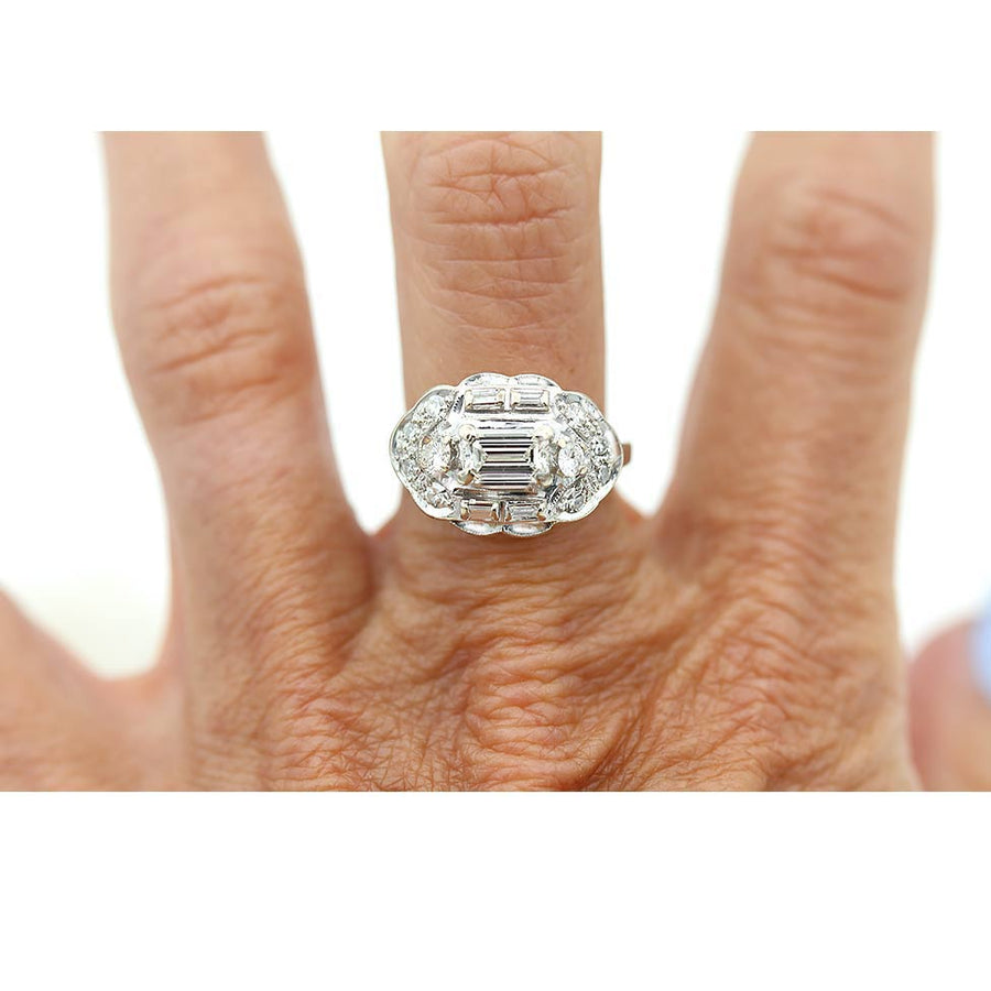 Mid-Century 1.10 CTW Horizontal Emerald Cut Diamond Engagement Ring | G/VS2