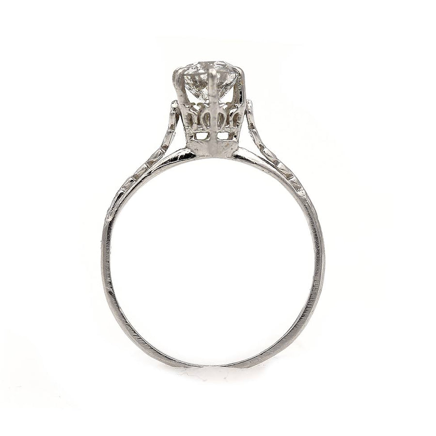Art Deco .80 CTW Old Mine Cut Diamond 14 Karat White Gold Solitaire Vintage Engagement Ring