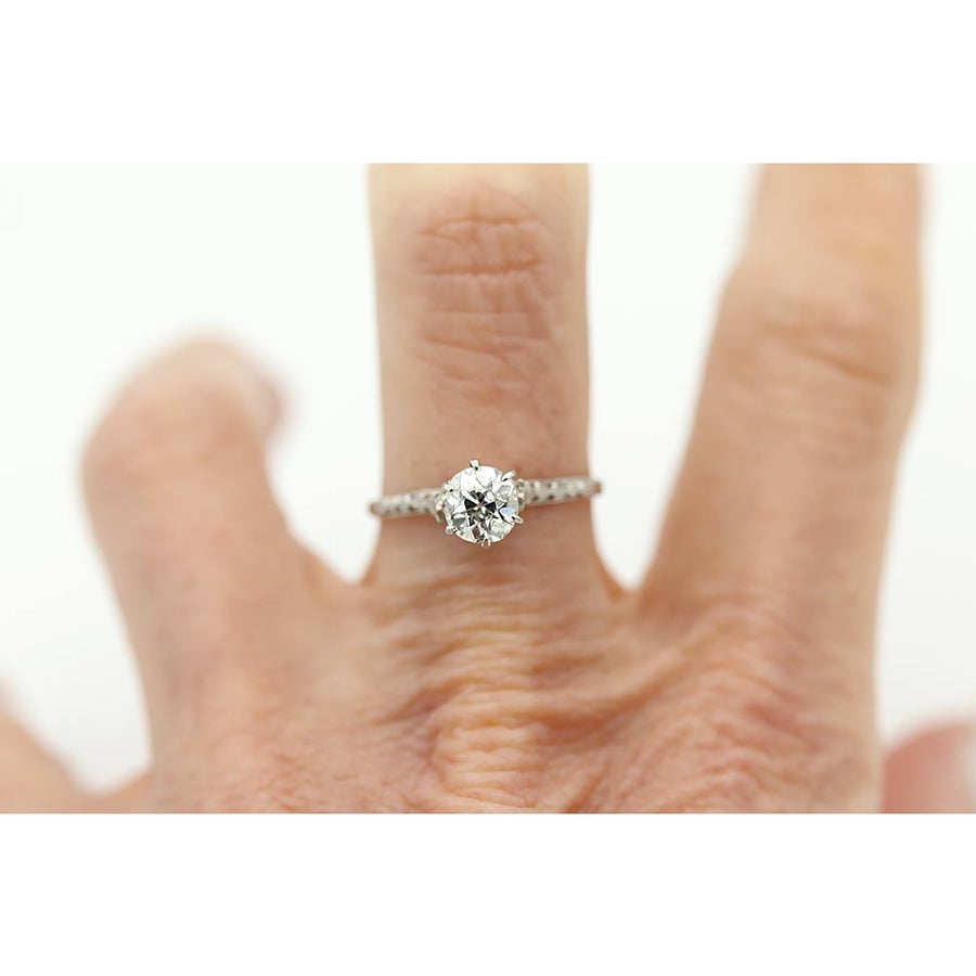 Art Deco .80 CTW Old Mine Cut Diamond 14 Karat White Gold Solitaire Vintage Engagement Ring
