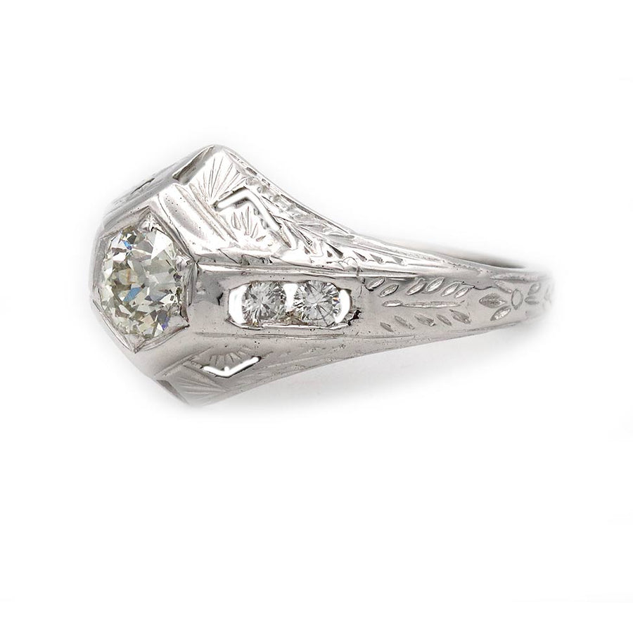Art Deco 1940s .50 Ct Old Mine Cut Diamond Hexagon Vintage Ring