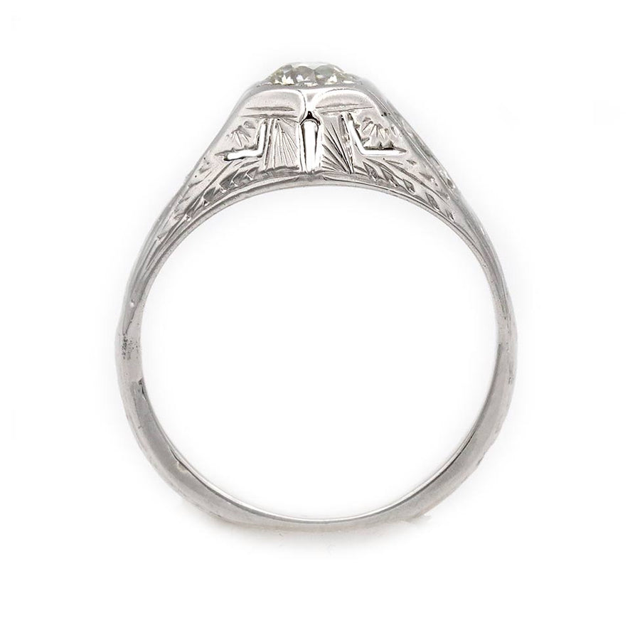 Art Deco 1940s .50 Ct Old Mine Cut Diamond Hexagon Vintage Ring
