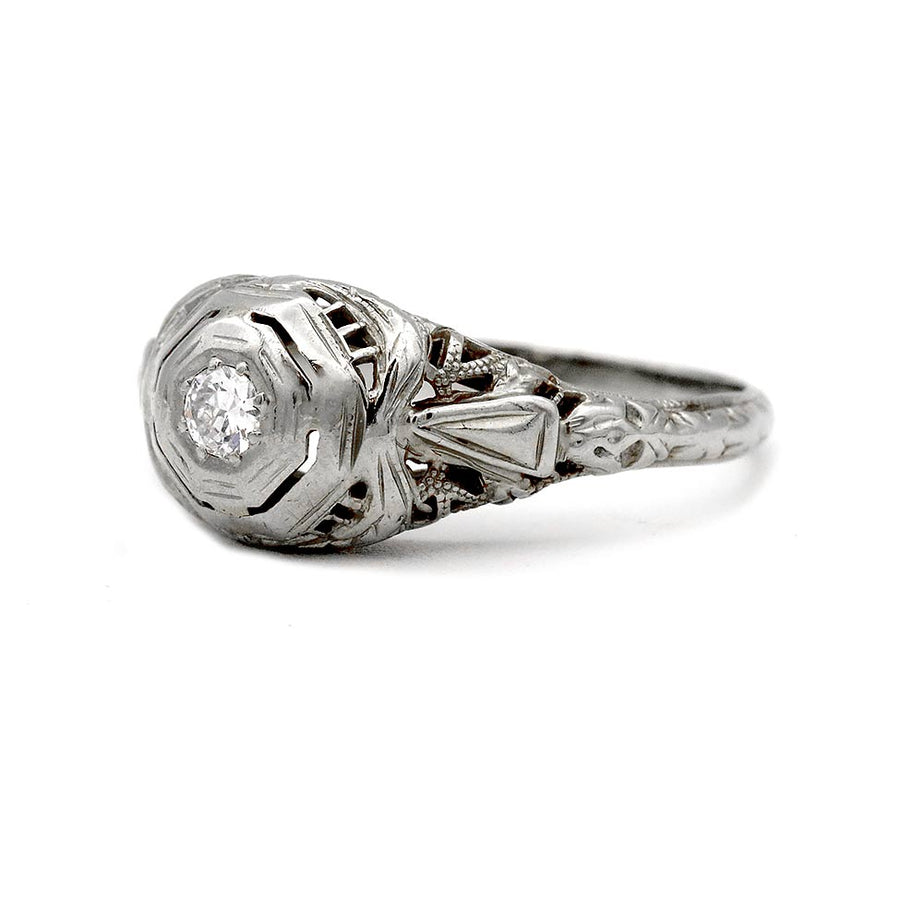 Antique .15 CTW Two Tiered Art Deco Solitaire Engagement Ring - Vintage Diamond Ring