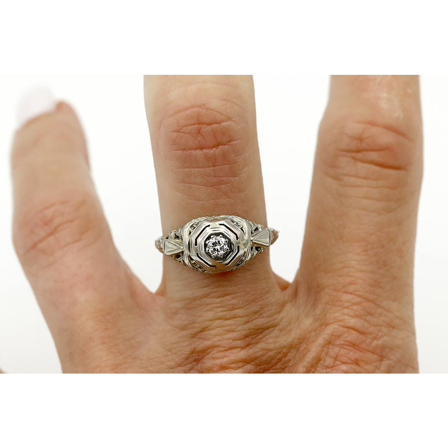 Antique .15 CTW Two Tiered Art Deco Solitaire Engagement Ring - Vintage Diamond Ring