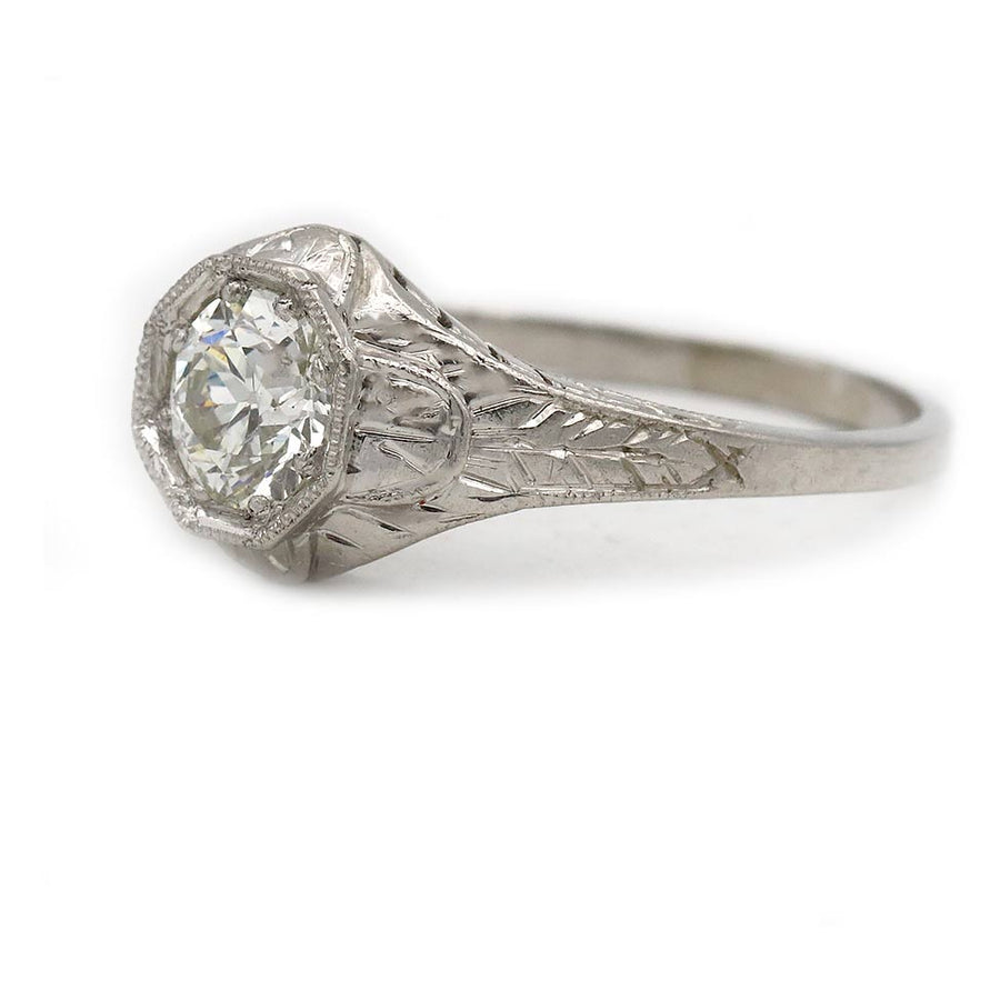 Art Deco .57 Carat Old European Cut Diamond Engagement Ring GIA L/VS2 Platinum