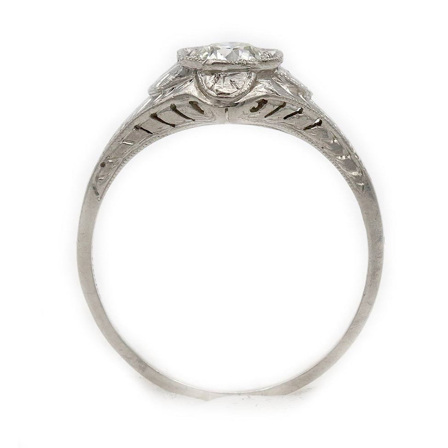 Art Deco .57 Carat Old European Cut Diamond Engagement Ring GIA L/VS2 Platinum
