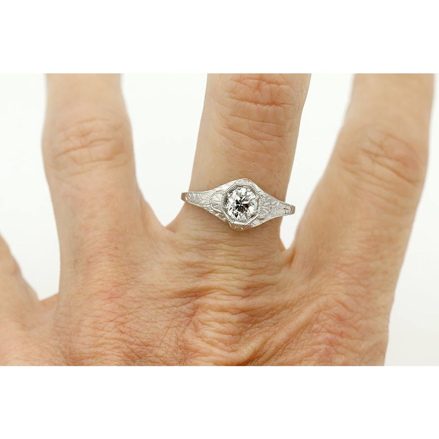 Art Deco .57 Carat Old European Cut Diamond Engagement Ring GIA L/VS2 Platinum