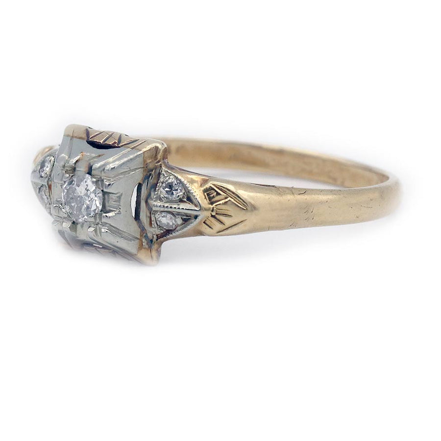 Mid-Century .18 CTW Diamond Two-Tone Engagement Ring | F/SI1