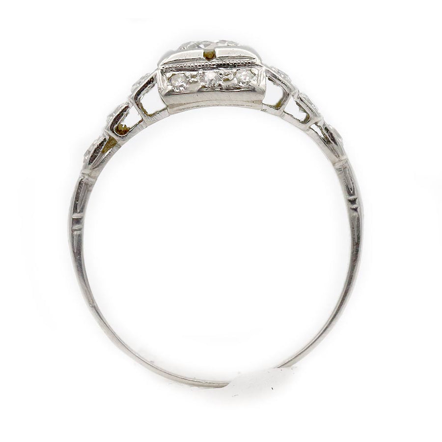 Art Deco .71 CTW Halo Engagement Ring with Tiered Side Stones - Vintage Diamond Ring