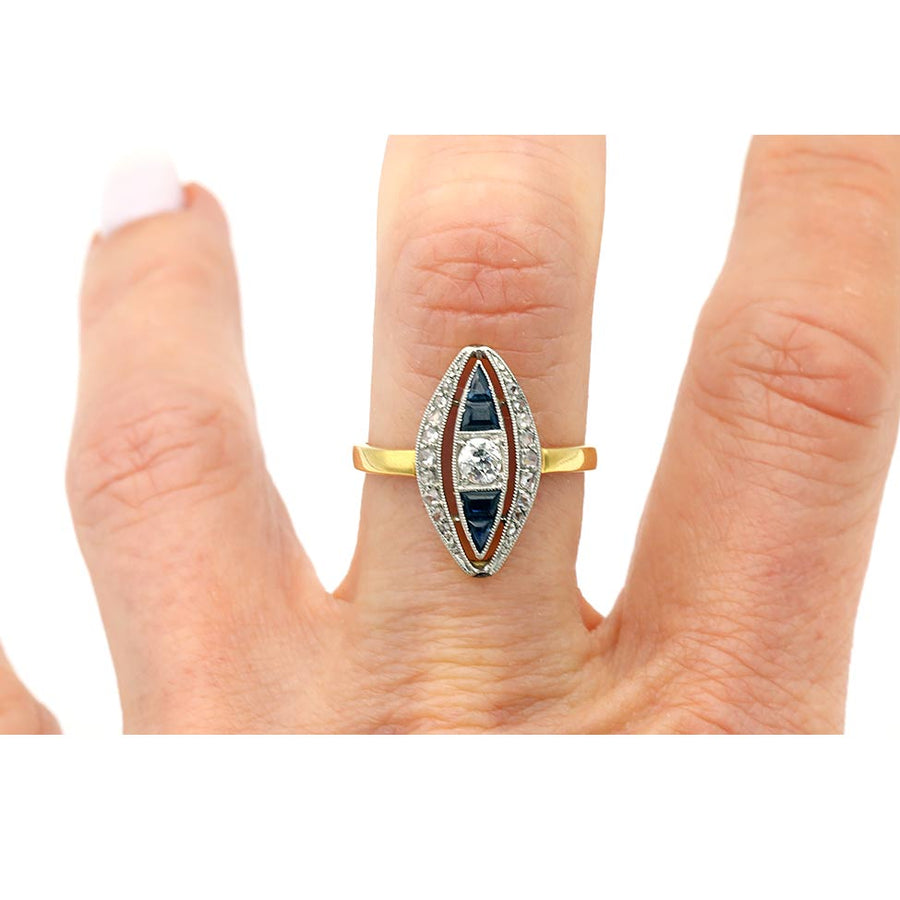 Art Nouveau .55 CTW Mine Cut Diamond Sapphire Antique Engagement Ring - Vintage Diamond Ring