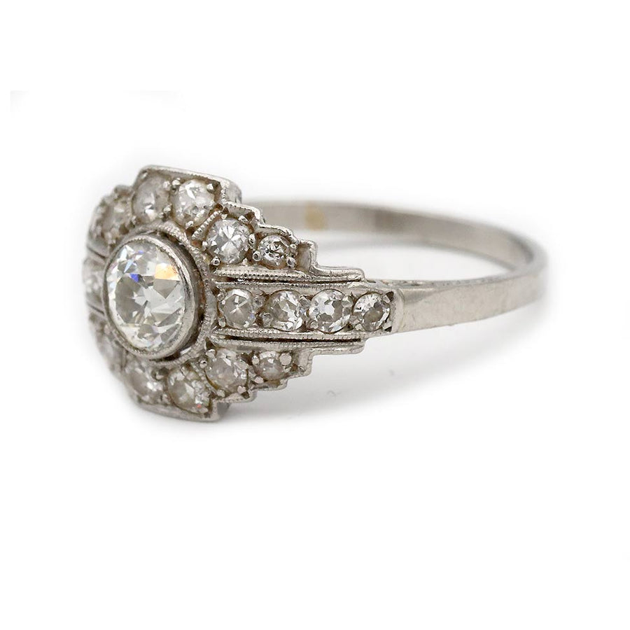 Edwardian Diamond Halo Engagement Ring — .50 ct F/VS2 Old European Cut in Platinum