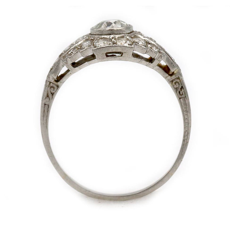 Edwardian Diamond Halo Engagement Ring — .50 ct F/VS2 Old European Cut in Platinum