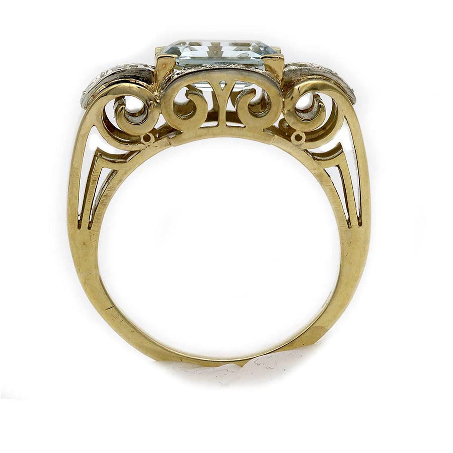 Retro 2.00 Ct Emerald Cut Aquamarine & Diamond Engagement Ring in Platinum & 14K Gold