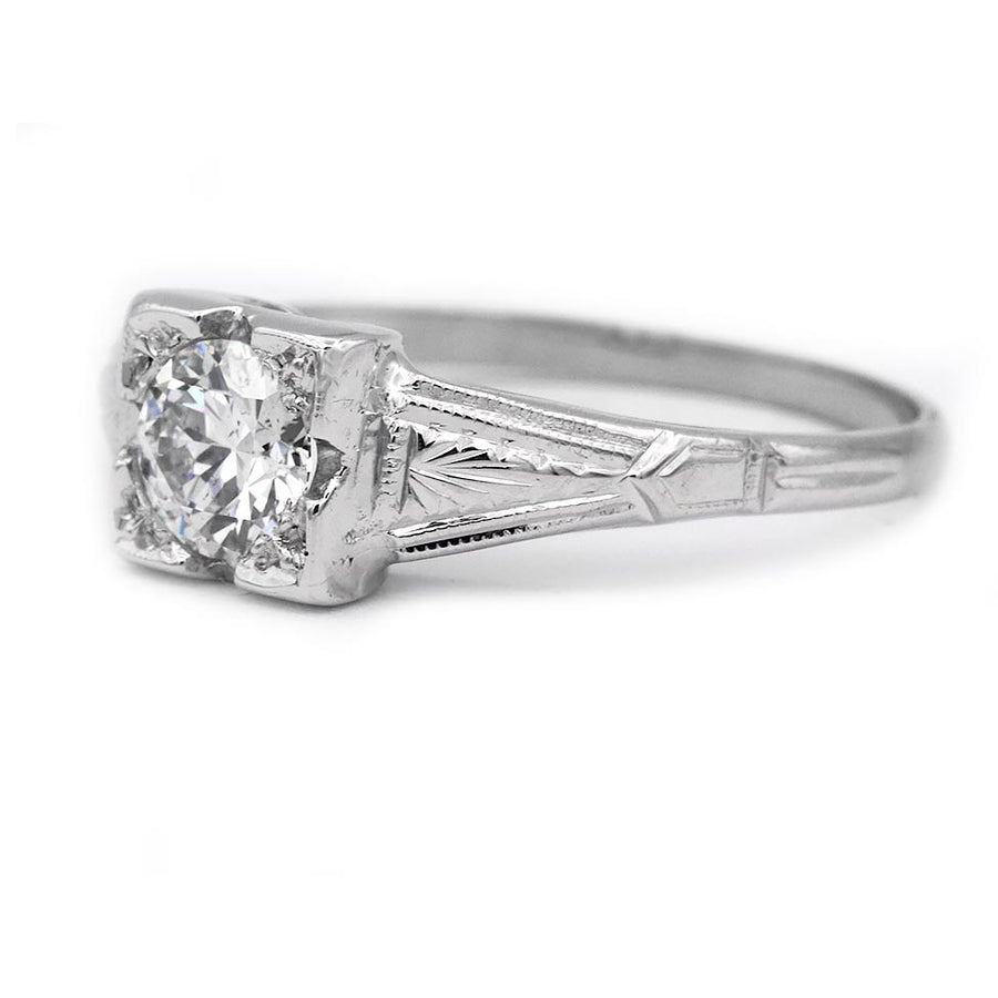 Art Deco .50ct Old European Cut Diamond 14K White Gold GIA Engagement Ring
