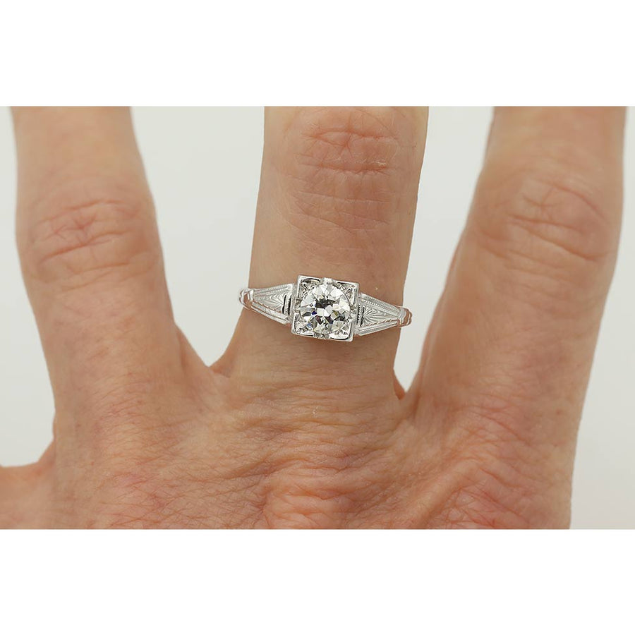Art Deco .50ct Old European Cut Diamond 14K White Gold GIA Engagement Ring