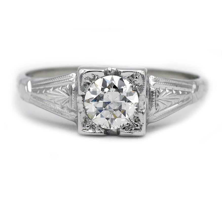Art Deco .50ct Old European Cut Diamond 14K White Gold GIA Engagement Ring