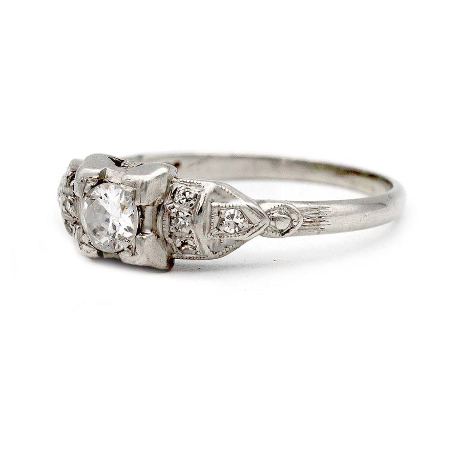 Art Deco .40 Ct Old European Cut Diamond Engagement Ring in Platinum