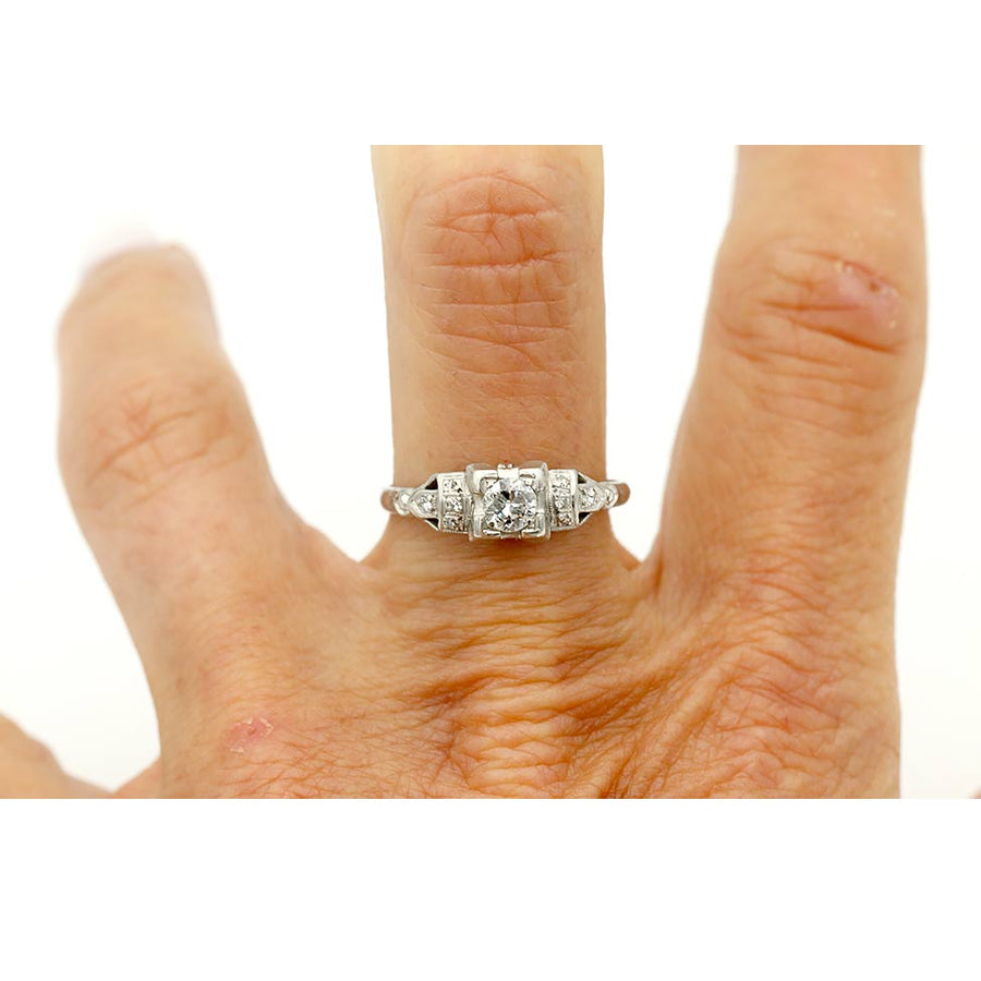 Art Deco .40 Ct Old European Cut Diamond Engagement Ring in Platinum