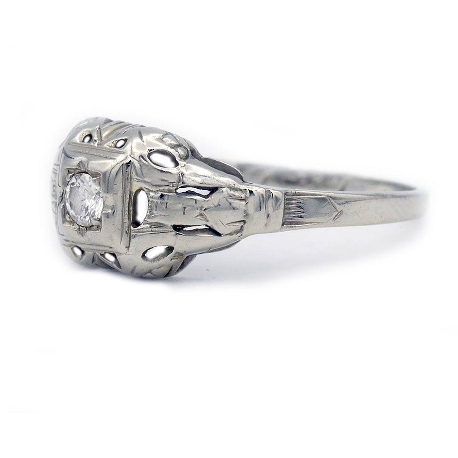 Vintage Art Deco .15 Ct Old European Cut Diamond Engagement Ring | Dated 1934