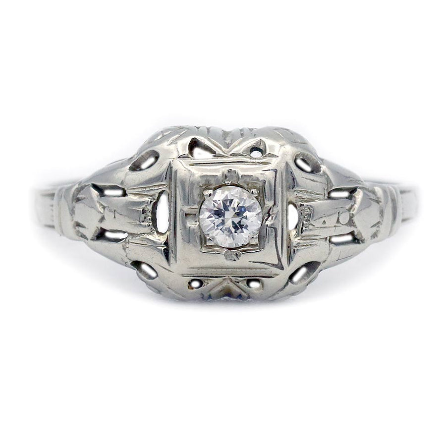 Vintage Art Deco .15 Ct Old European Cut Diamond Engagement Ring | Dated 1934