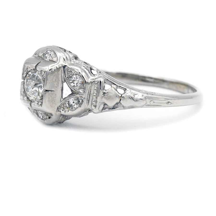 Art Deco .37 CTW Old European Cut Diamond White Gold Antique Engagement Ring – 1920s