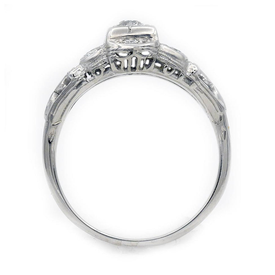 Art Deco .37 CTW Old European Cut Diamond White Gold Antique Engagement Ring – 1920s