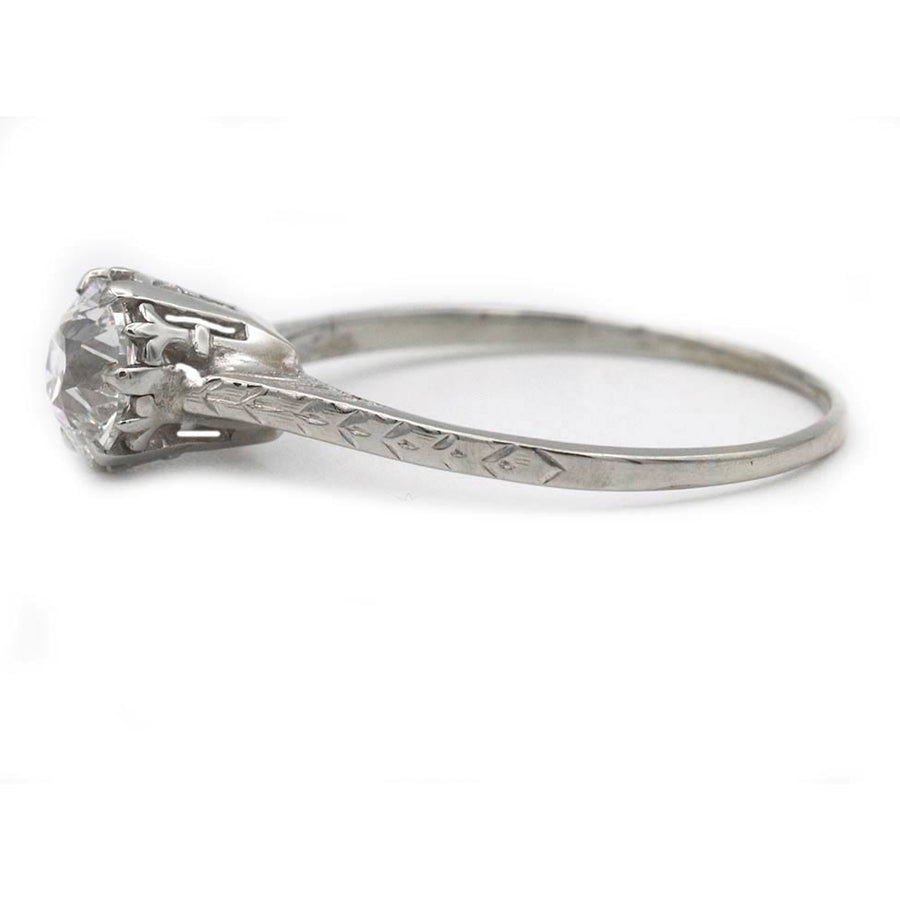 Antique Diamond Engagement Ring .60ct Old Mine Cut 14K White Gold Filigree