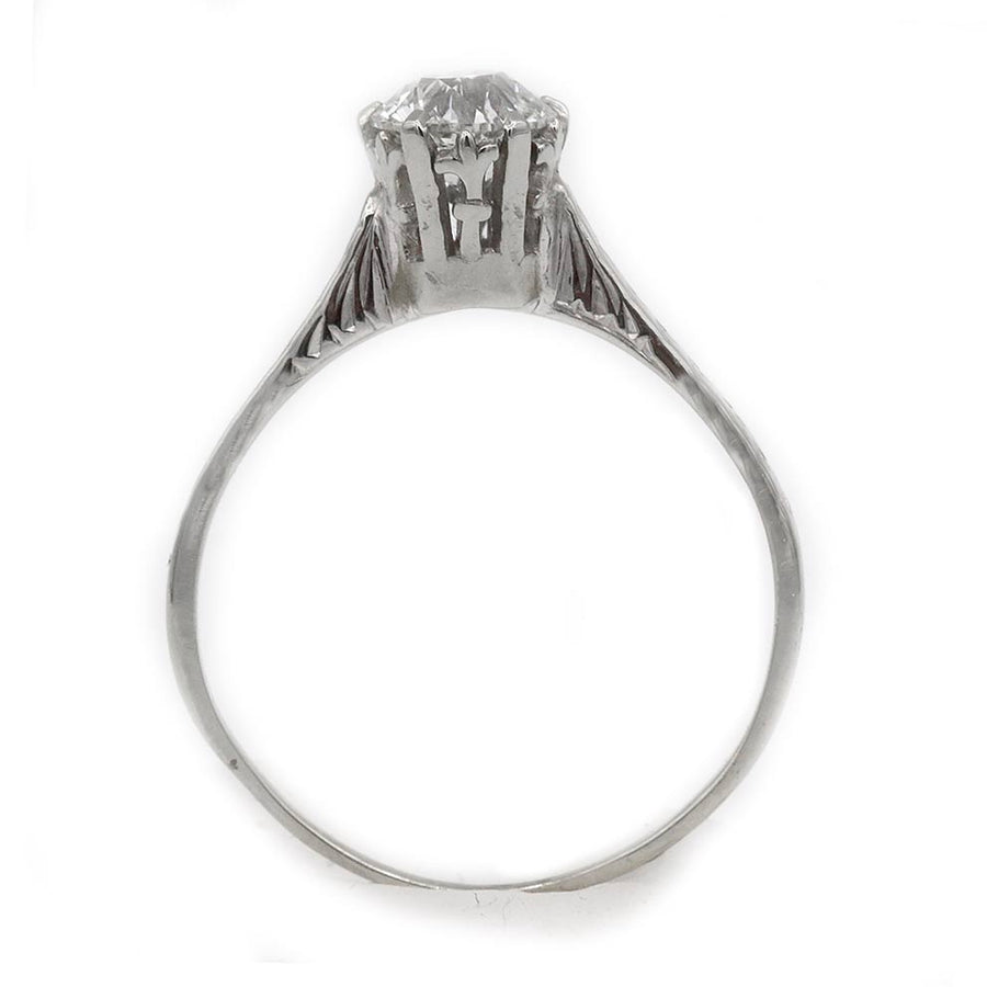 Antique Diamond Engagement Ring .60ct Old Mine Cut 14K White Gold Filigree