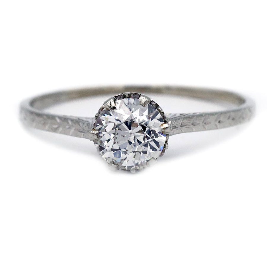 Antique Diamond Engagement Ring .60ct Old Mine Cut 14K White Gold Filigree
