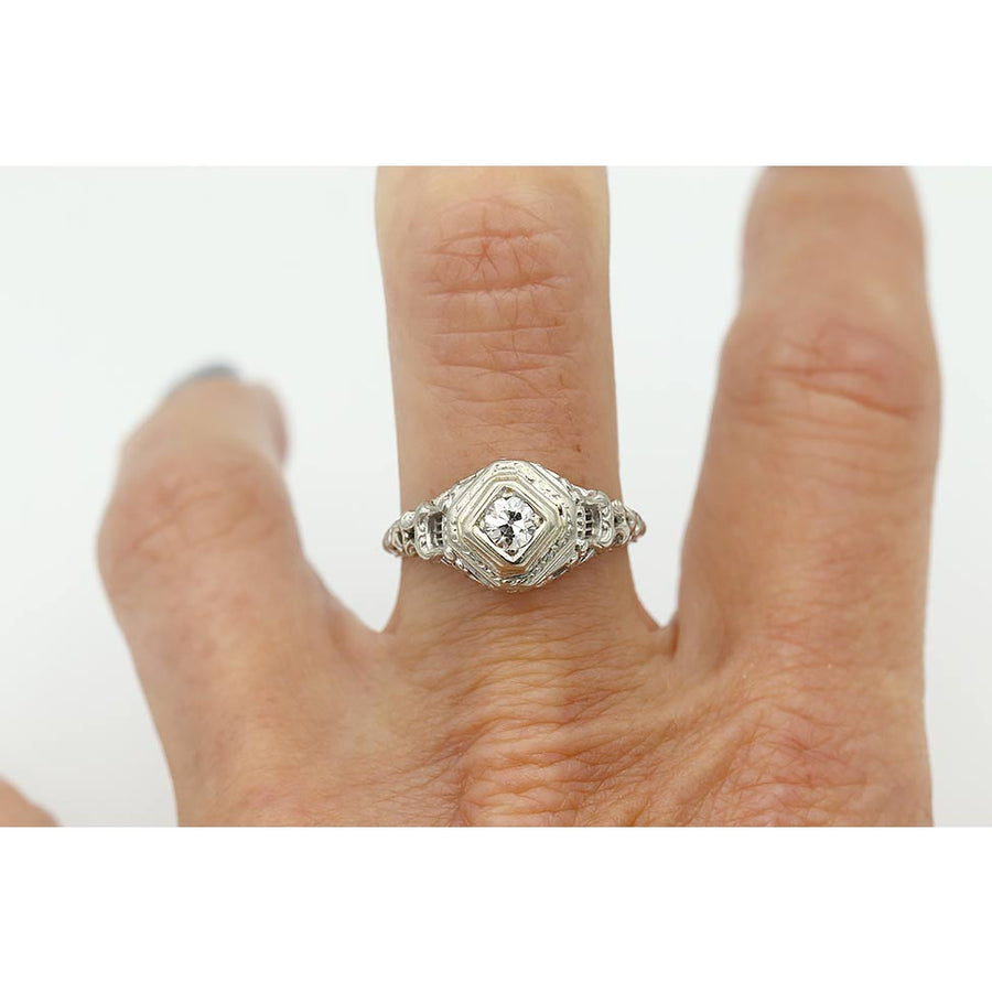 The Perry Ring | Original 1930s Art Deco .20ct F-VS2 Old Mine Cut Diamond