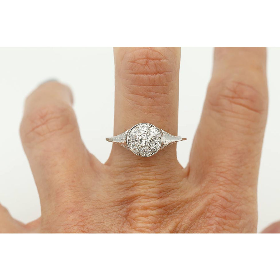 Mid-Century .70 CTW Old European Cut Diamond Cluster Ring in 14 Kt White Gold