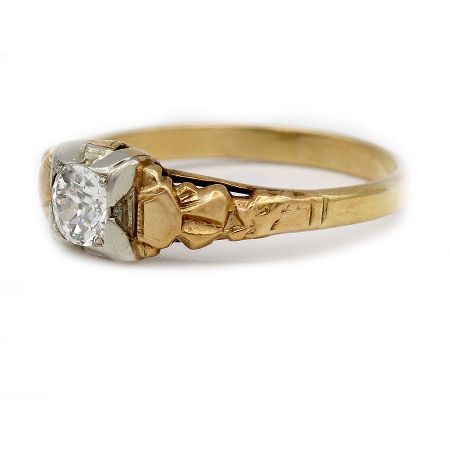 Mid-Century .50 CTW Two Tone European Cut Antique Diamond Engagement Ring