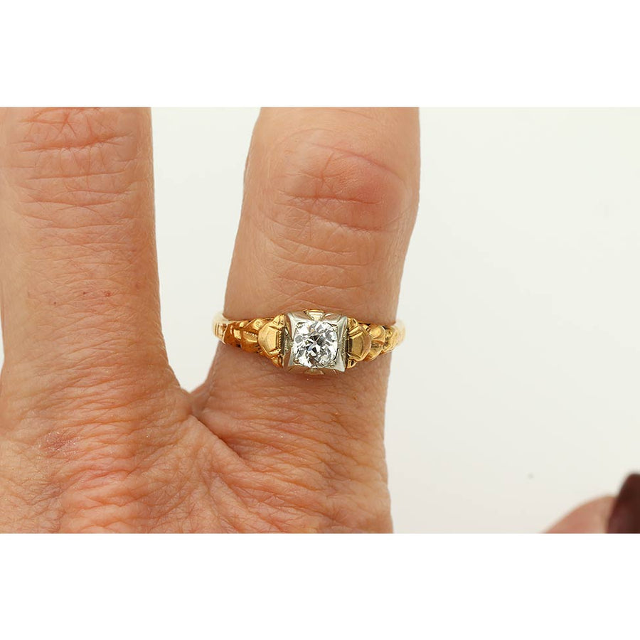 Mid-Century .50 CTW Two Tone European Cut Antique Diamond Engagement Ring