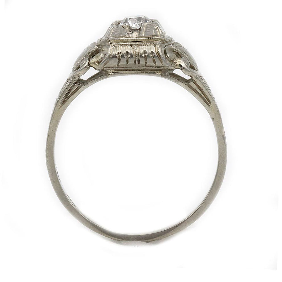 Art Deco .25 Ct Old European Cut Diamond Engagement Ring in 18 Karat White Gold