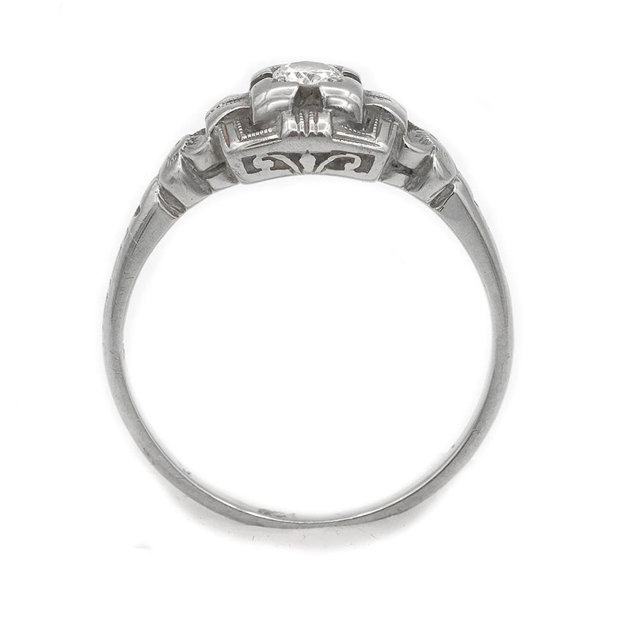 Art Deco .25ct Old European Cut Diamond Engagement Ring | F VS2 18k White Gold Square Floral Frame