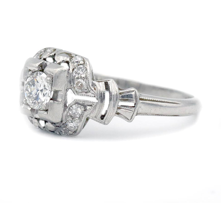 Art Deco Square Halo Old European Cut Diamond Engagement Ring | Circa 1930s