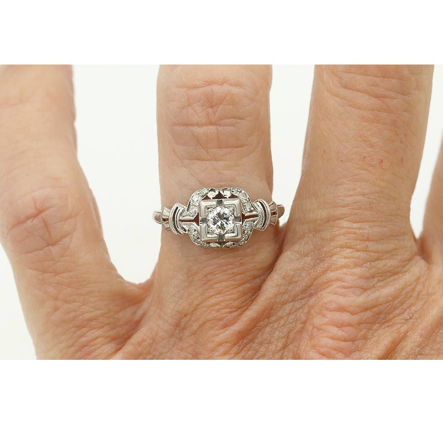 Art Deco Square Halo Old European Cut Diamond Engagement Ring | Circa 1930s