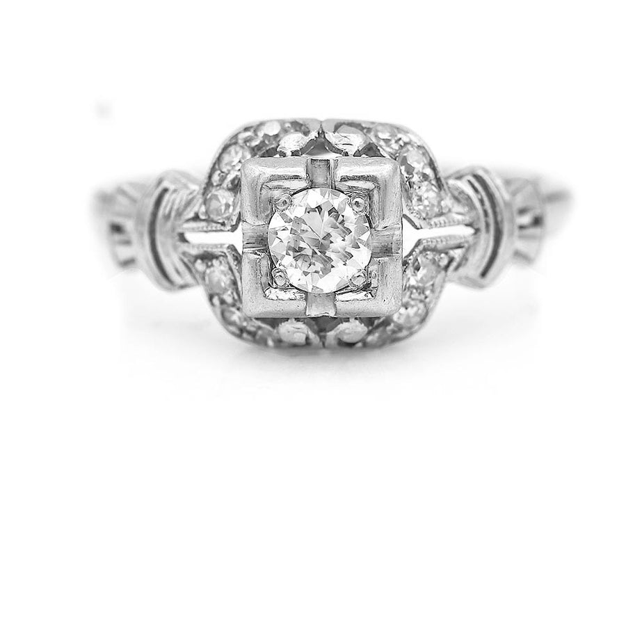 Art Deco Square Halo Old European Cut Diamond Engagement Ring | Circa 1930s