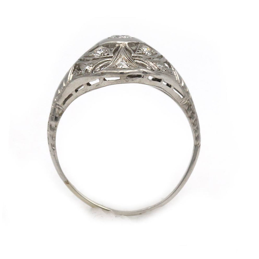Vintage Art Deco platinum diamond ring with open metalwork