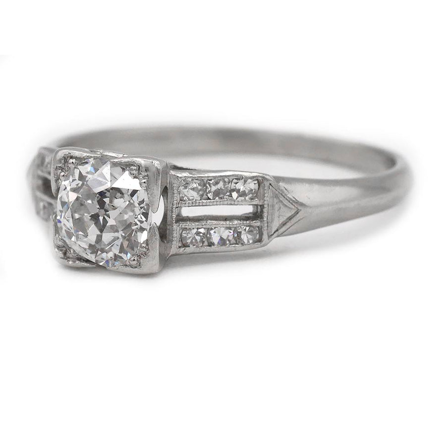 Mid-Century .75ct Old Mine Cut Diamond Split Shank Platinum Ring