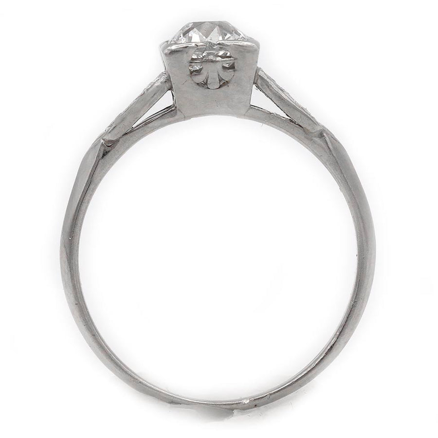 Mid-Century .75ct Old Mine Cut Diamond Split Shank Platinum Ring