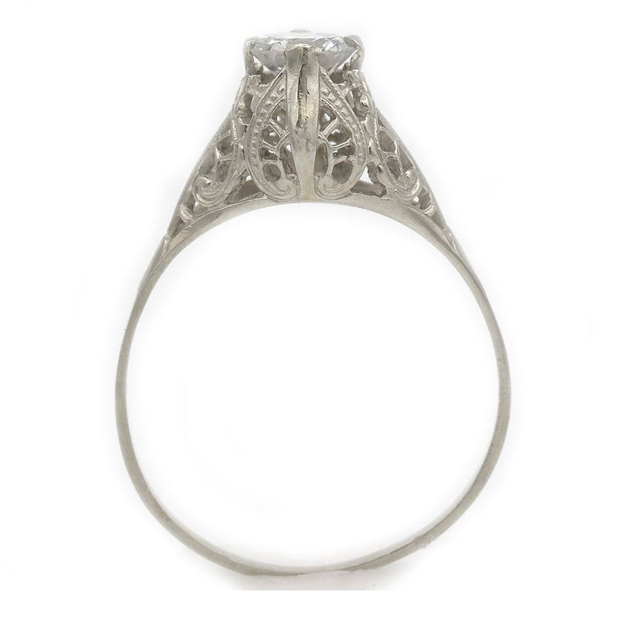 Art Deco .39 Ct GIA Old European Cut Diamond Solitaire Engagement Ring in 14 Karat White Gold