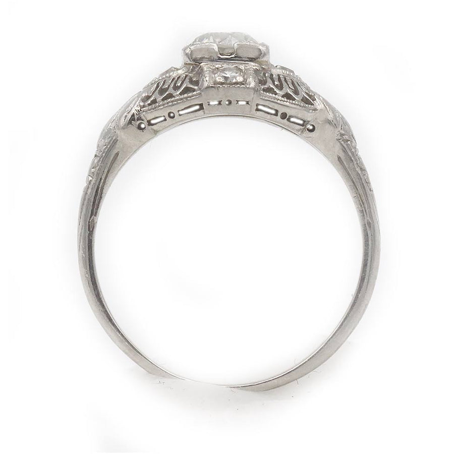 Art Deco .40 Ct Old European Cut Diamond Platinum Vintage Engagement Ring