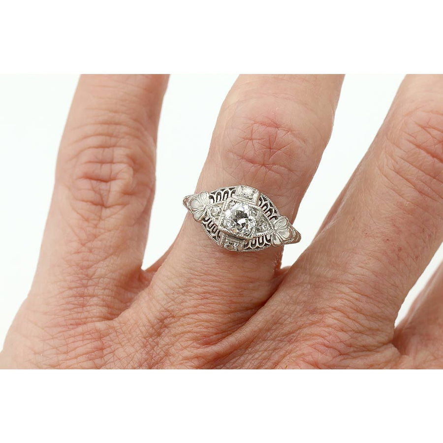Art Deco .40 Ct Old European Cut Diamond Platinum Vintage Engagement Ring