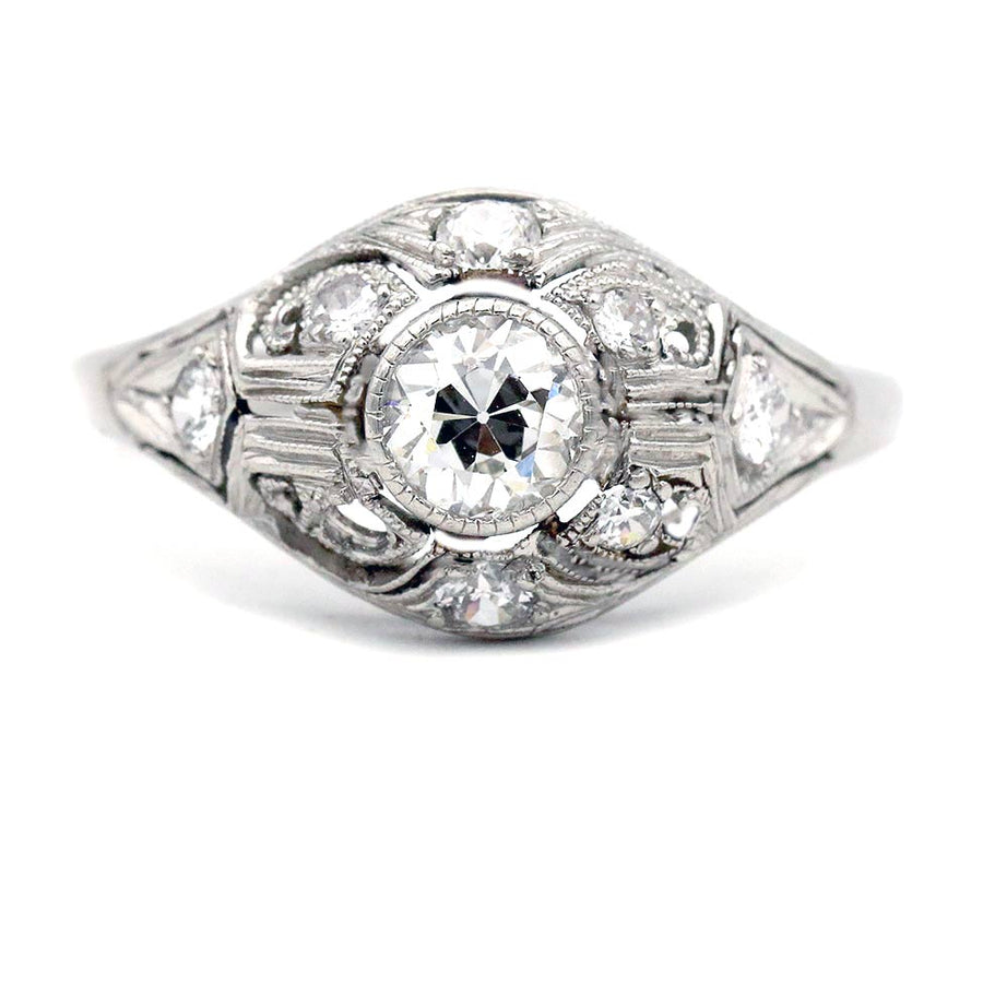 Art Deco .45 Ct Bezel Set Old European Cut Diamond Engagement Ring