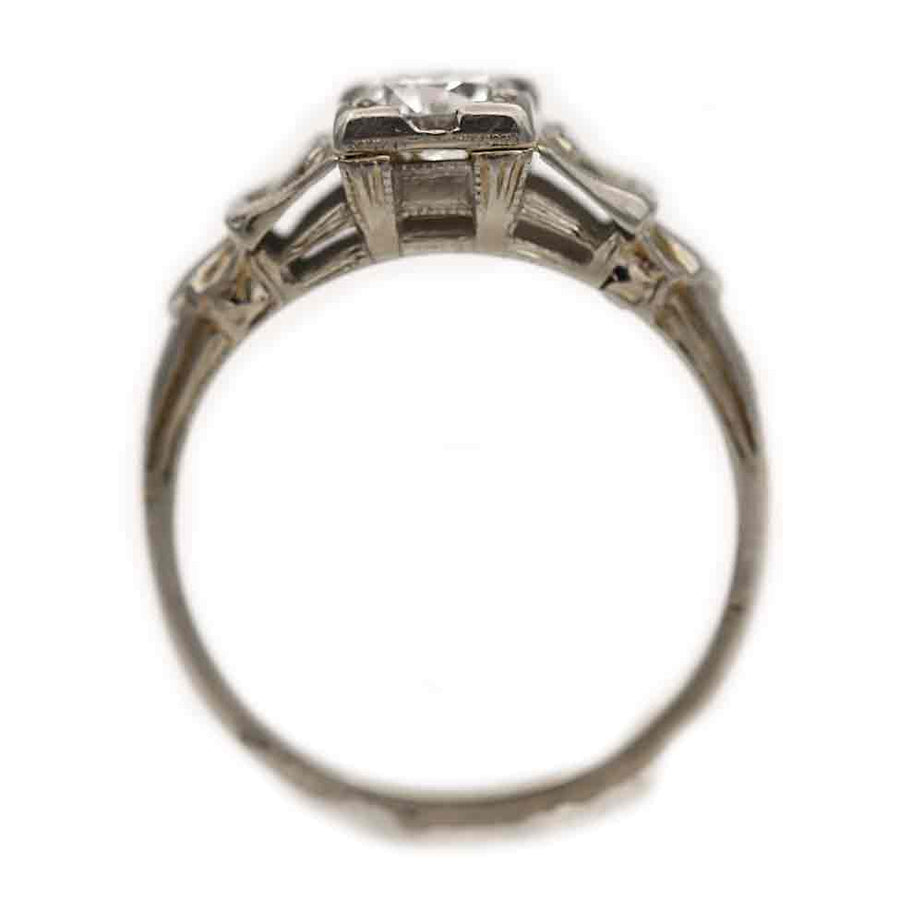 Art Deco .65 CTW 18 Karat White Gold European Cut Diamond Solitaire Antique Engagement Ring