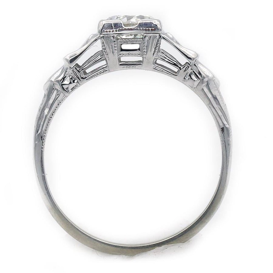 Art Deco .65 CT Old European Cut Diamond Solitaire Engagement Ring | 18K White Gold