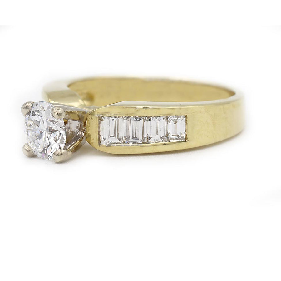 Mid-Century 1.66 CTW Lab Grown Round Diamond & Baguette Engagement Ring in Two-Tone Gold