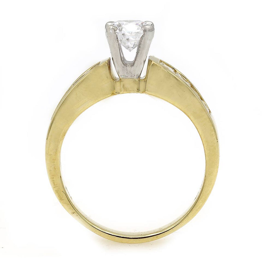 Mid-Century 1.66 CTW Lab Grown Round Diamond & Baguette Engagement Ring in Two-Tone Gold