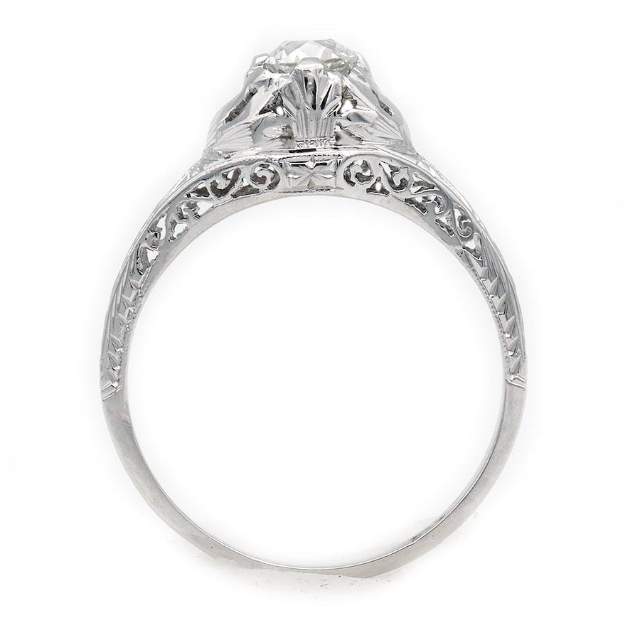 Art Deco .55 Ct Old Mine Cut Diamond Engagement Ring in 18K White Gold